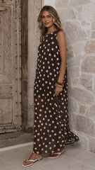 Amryn Maxi Dress - Choc/White Polka Dot