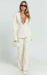 Melissa Pants - Pleat Front Wide Leg Tailored Pants in Cream