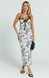 Helen Midi Dress - Strappy Balconette Tie Front Column Dress in Renaissance Floral Print