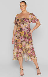 Jasalina Midi Dress - Puff Sleeve Dress in Classic Floral