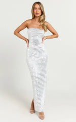 Joyce Maxi Dress - Heat Press Strapless Dress in Silver