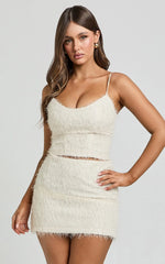 Frida Mini Skirt - High Waisted A Line Fluffy Skirt in Cream