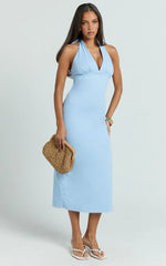 Gwen Midi Dress - Halter Neck Column Midi Dress in Pale Blue