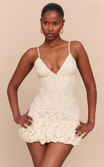 Butter Yellow Floral Cup Detail Extreme Puffball Hem Dress