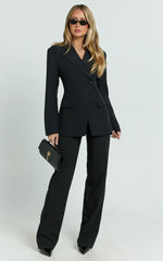 Sally Pants - Mid Waisted Straight Leg Tailored Pants in Black