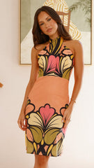 Portugal Twist Halter Mini Dress - Melon
