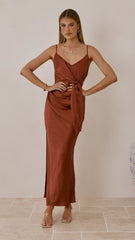 Yasmeen Tie Front Maxi Dress - Rust