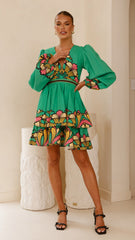Portugal Long Sleeve Mini Dress - Apple