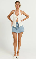 Harriet Skort - Mid Waisted Recycled Denim Skort in Light Blue Wash