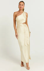 Regina Midi Dress - One Shoulder Cut Out Side Detail Dress in Butter