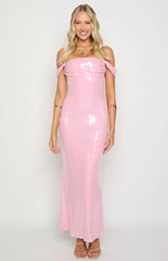 Ella Pink Sequin Off Shoulder Formal Maxi Dress