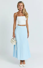 Harlee Midi Skirt - Pleated High Waist A Line Skirt in Pastel Blue