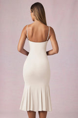 V-Neck Godet Midaxi Dress in Ivory