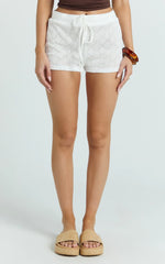 Laurel Shorts - Drawstring Crochet Mini Shorts in Off White