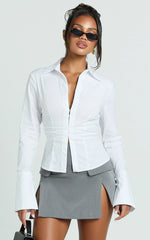 Lois Mini Skirt - Pocket Split Workwear Skirt in Grey