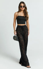 Roxy Pants - High Waist Lace Relaxed Drawstring Pants in Black