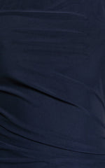 Lara Midi Dress - Asymmetrical Ruched Mesh Dress in Ink