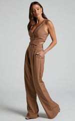 Izara Trousers - Mid Rise Relaxed Straight Leg Tailored Trousers in Mocha