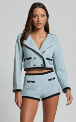 Gina Shorts - Contrast Pocket Detail Shorts With Hardware Trim in Ice Blue