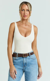 Jamie Bodysuit - V Neck Bodysuit in Cream