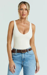 Jamie Bodysuit - V Neck Bodysuit in Cream