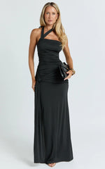 Ginny Maxi Dress - Asymmetric Neck Waist Tie Dress in Black