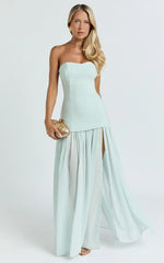 Jocelyn Maxi Dress - Strapless Ruched Fit And Flare Dress in Mint