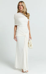 Nicolette Maxi Dress - Cape Sleeve Off Shoulder Dress in Cream