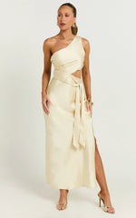 Regina Midi Dress - One Shoulder Cut Out Side Detail Dress in Butter