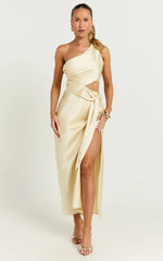 Regina Midi Dress - One Shoulder Cut Out Side Detail Dress in Butter