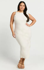 Jessenia Midi Dress - Linen High Neck Dress in Natural
