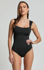 Nerine Bodysuit - Wide Strap Scoop Neck in Black