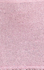 Jaden Mini Skirt - Sequin Knit Low Rise Skirt with Shell Belt in Light Pink