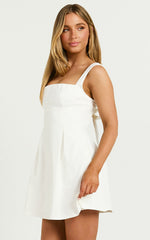 Ida Mini Dress - Wide Strap Straight Neck Bow Back Dress in White