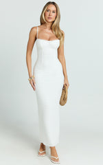 Marcelina Maxi Dress - Sweetheart Neck Bodycon Dress in Off White