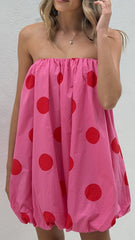 Everly Strapless Mini Dress - Pink/Red Polka