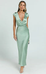Hailey Maxi Dress - Cap Sleeve V Neck Dress in Sage