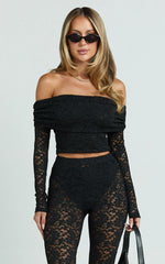 Roxanna Top - Lace Off Shoulder Long Sleeve Top in Black
