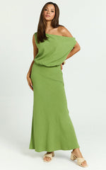 Jacqueline Midi Dress - Linen One Shoulder Dress in Green