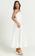 Jonas Midi Dress - Ruched Corset Lace Trim Dress in Ivory