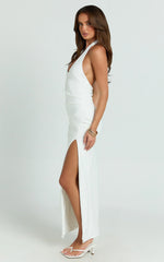 Ruby Maxi Dress - Halter Scoop Neck Low Back Bodycon Dress in White