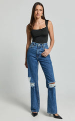 Nerine Bodysuit - Wide Strap Scoop Neck in Black
