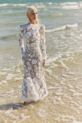 Shannon 3D Floral Midi Dress In White