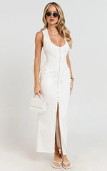 Maisy Maxi Dress - Scoop Neck Racer Back Fitted Dress in White