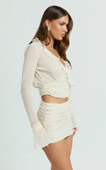 Kahrissa Top - Long Sleeve Ruffle Neck Top in Cream