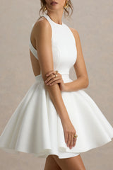 Waverly | White Racer-Neck Sleeveless Skater Mini Dress