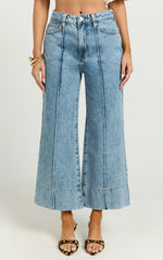 Jolene Jeans - Mid Rise Wide Leg Recycled Denim Cropped Jeans in Mid Blue Wash