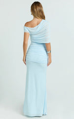 Nicolette Maxi Dress - Cape Sleeve Off Shoulder Dress in Blue