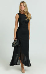 Judee Midi Dress - One Shoulder High Side Split Dress in Black