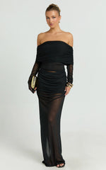 Roza Maxi Skirt - Mid Waist Sheer Mesh Skirt in Black